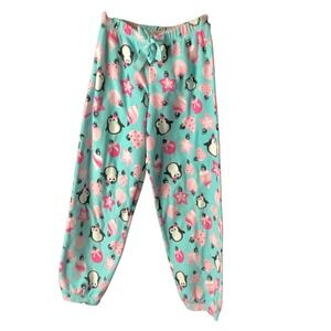 Joe Boxer Pajama Pants Girls Size 7/8 Fleece Teal Penguin Christmas Sleepwear